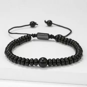 Персонализированный квадратный браслет из вулканического камня, круглый черный браслет с бусинами, подарок style B