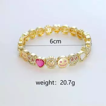 Персонализированный легкий роскошный розовый браслет с бриллиантами в виде сердца и смайлика для девушки, подходит для повседневной носки женщин