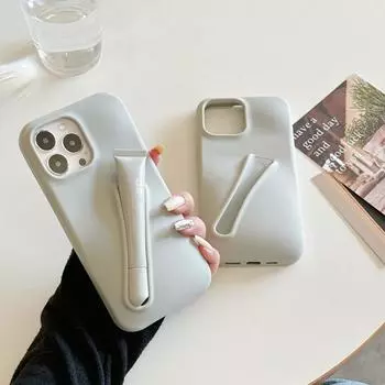 Персонализированный модный 3D силиконовый чехол для телефона с держателем для блеска для губ для iPhone 15 14 13 12 Pro Max аксессуары для макияжа задняя крышка мобильного телефона iPhone 11 Pro Max серый