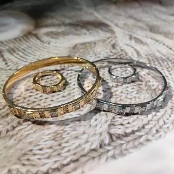 Персонализированный модный браслет, маленький квадратный кубик льда с микровстроенным цирконом, повседневный полный набор колец браслета серебряный