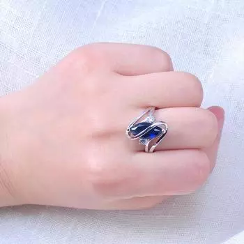 Персонализированный модный модный комплект «Конский глаз» с медным кольцом с цирконом, S-образным кольцом с сапфировым камнем 6 синий