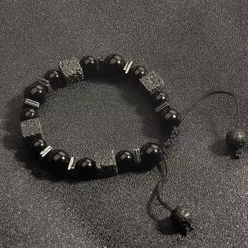 Персонализированный модный ретро блок серии ручная цепочка вулканический обсидиан плетение регулируемый браслет украшения подарок