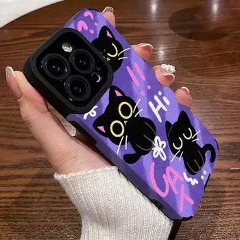 Персонализированный мультяшный милый кот с вертикальной лицевой кожей, мягкий силиконовый чехол для телефона, задняя крышка с объективом камеры, полная защита iPhone 7 фиолетовый