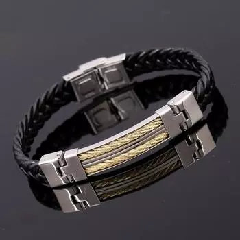 Персонализированный мужской браслет из воловьей кожи из золотой стальной проволоки, модный браслет из титановой стали и ювелирных изделий из нержавеющей стали золотой