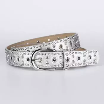 Персонализированный ремень для (коммутирующий) с двойным рядом бусин-когтей и стразами, в стиле панк для черной леди, свободный ретро сплав для тела Length 109 Width 2.8 серебряный