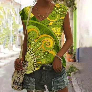 Персонализированный ретро женский топ с V-образным вырезом элегантный жилет с геометрическим рисунком летний повседневный и удобный безрукавный жилет S