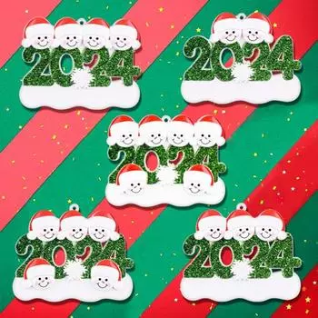 Персонализированный снеговик, украшение на рождественскую елку 2024 года, семья из 2/3/4/5/6 подвесных украшений, праздничная смола B
