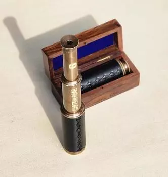 Персонализированный телескоп, морская латунная карманная подзорная труба в кожаной обертке с деревянной коробкой, старинный монокуляр в винтажном стиле, подарок на день рождения для него M золотой