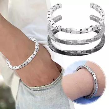 Персонализированный титановый стальной витой надписью Четыре Текста Ювелирные Изделия Сторона Подарочный Браслет Для Мужчин Viking D0P7 C-1pcs