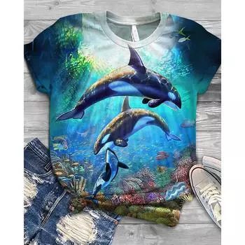 Персонализированный тренд, забавный океанский принт, модная женская футболка с круглым вырезом и короткими рукавами