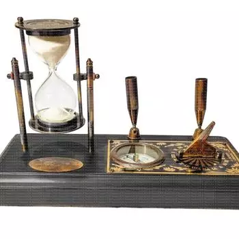 Персонализируемая подставка для ручек на стол с песочными часами и компасом, органайзер для офисного стола ручной работы, рождественский декор (8,66 дюймов)