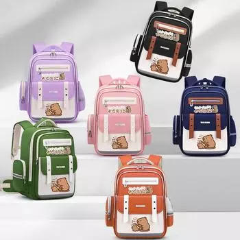 Персонализируемый рюкзак Capybara для учеников начальной школы, с мультяшным дизайном, легкий, подходит для мальчиков и девочек 1-6 классов. Trumpet зелёный