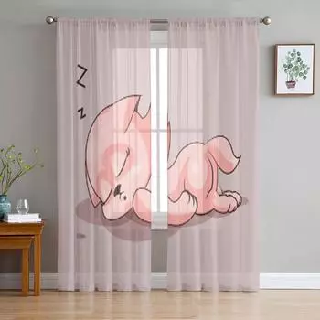 Персонаж мультфильма Кот спит Роскошные шифоновые прозрачные шторы для гостиной, спальни, украшения окон, вуали, тюль, занавески 135W x 114H(cm)