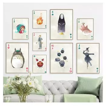 Персонажи аниме холст плакат модульные картины современный скандинавский стиль для гостиной настенная живопись домашний декор HD печать Ghibli 21cm30cm NoFrame