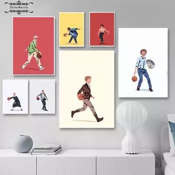 Персонажи мультфильмов играют в баскетбол, плакат, украшение, настенная живопись на холсте, забавный минималистичный настенный художественный принт для декора гостиной 21*30cm