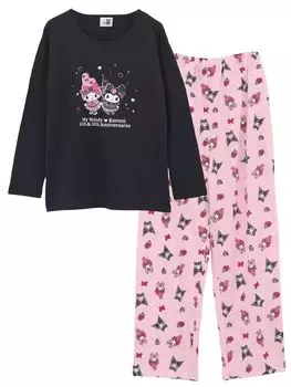 Персонажи Sanrio My Melody Kuromi Домашняя одежда Пижама Длинный рукав Серый Черный M L [Kaitac Family] Женская (М, Куро)