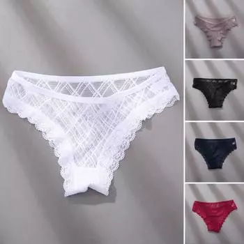 Perspective Hollow Low-Rise Women Panties Net Yarn Lace Patchwork Briefs Female L