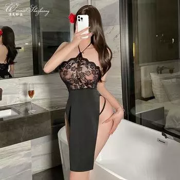 Перспективный кружевной топ-труба сексуальная пижама женская с высоким разрезом перспективная юбка горячий вырез халтер сексуальное нижнее белье one size fits all