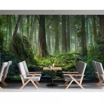 Первобытный лес Обои Природа Пейзаж Большие настенные фрески Зеленая лесная тропа Фреска Обои для спальни Гостиная Фреска 200 cm(W) x 140 cm(H)