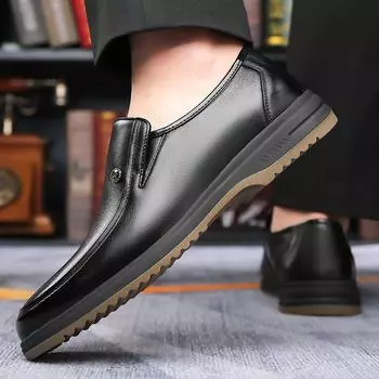 Первый слой из коровьей кожи Мужская обувь, дышащая кожаная обувь, мужская однопедальная нескользящая мужская кожаная обувь с мягкой подошвой из коровьей кожи 38 чёрный