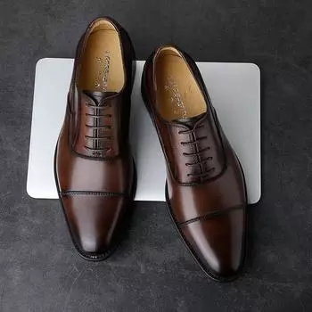Первый слой коровьей кожи, деревянный корень, деловой деловой костюм, кожаные туфли в британском стиле, мужские трехсоставные кожаные туфли-оксфорды, заостренные мужские туфли, дышащие 38
