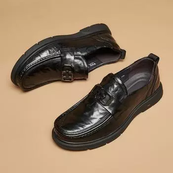 Первый слой коровьей кожи, дышащая мягкая подошва, натуральная кожа, в английском стиле, с круглым носком, без застежек, деловая официальная одежда, кожаные туфли, мужские мокасины 38 чёрный