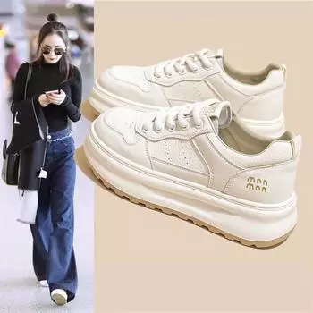 Первый слой коровьей кожи ~ натуральная кожа, белые туфли на платформе, женская обувь, универсальная обувь для сёрфинга, 2025, новая дышащая повседневная спортивная обувь 35