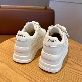 Первый слой коровьей кожи~ натуральная кожа на толстой подошве, белые туфли для женщин, весна 2025, новые универсальные женские туфли, увеличивающие рост, повседневная спортивная обувь 35