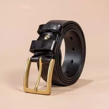 Первый слой коровьей кожи ретро однослойный ремень ручной работы мужской повседневный ремень из натуральной коровьей кожи 110cm-130cm чёрный