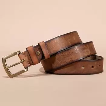 Первый слой коровьей кожи ретро отполированный вручную пряжка мужской комбинезон мужской ремень для брюк из натуральной кожи 110cm чёрный