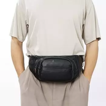 Первый слой кожаной поясной сумки, модная сумка через плечо для отдыха, спорта, фитнеса, удобная сумка через плечо чёрный