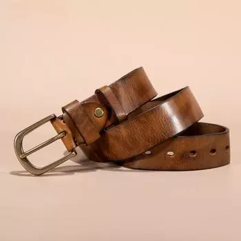 Первый слой кожи из натуральной кожи с пастой из дерева, кожаный ремень для бизнеса и отдыха с пряжкой из чистой меди, кожа растительного дубления 110cm-130cm чёрный