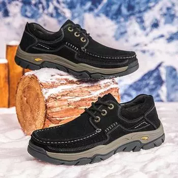 [Первый слой кожи] Зимняя обувь для активного отдыха, большой размер, универсальная, трендовая, альпинистская, мужская, бархатная, теплая, ретро, повседневная обувь 37