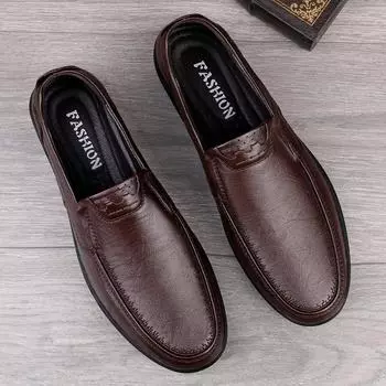 Первый слой мужских ботинок для вождения из коровьей кожи с мягкой подошвой, вложенные британские повседневные туфли из кожи, дышащие кожаные туфли 38 чёрный