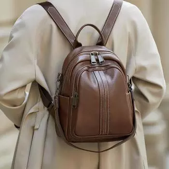 Первый слой Натуральная кожа Рюкзак Клетчатый Дизайн Школьные Сумки Большая Вместимость