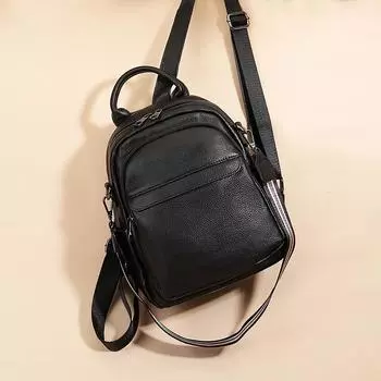 Первый слой Натуральная кожа рюкзаки Мужские и женские рюкзаки большой вместимости Сумка для поездок на работу Сумка для отдыха Многослойный мягкий школьный ранец чёрный