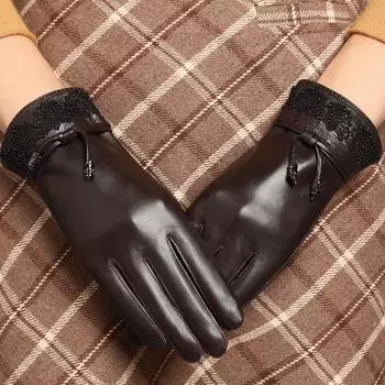 Первый слой овчины, кожаные перчатки, женские, флисовые, утолщенные, теплые, сенсорный экран, вождение и езда, модный ремонт рук, трендовый M коричневый