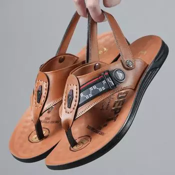 Первый слой пляжной обуви из коровьей кожи. Новые летние шлепанцы на клипсе. Мужская обувь. Уличные повседневные кожаные сандалии двойного назначения для мужчин. 38