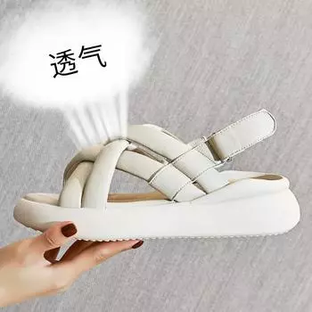 Первый слой сандалий из овчины для верхней женской одежды лето 2025 новые женские сандалии на платформе повседневные кожаные женские туфли на липучках 35