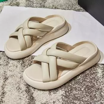 Первый слой тапочек из овчины для женщин носить 2025 лето новые сандалии на толстой подошве, универсальные, для женской повседневной моды с увеличением роста 35