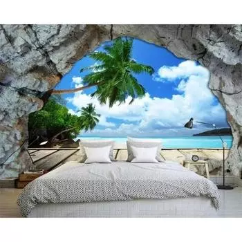 Пещерный камень 3d настенная роспись пляж вид на море пейзаж обои гостиная спальня фон стена украшение дома 200 cm(W) x 140 cm(H)