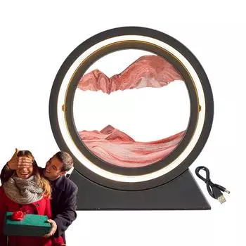 Песочное искусство, жидкое движение со светом, 3D, текучая песочная живопись, ночник, 3 цвета, меняющий цвет, вращающийся на 180 градусов, круглое стекло