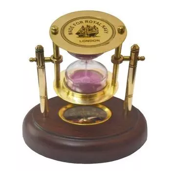 Песочные часы Песочные часы из латуни с компасом на деревянной основе Песочные часы с морским декором 12,7 см 2 минуты