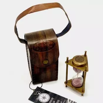 Песочные часы Kelvin & Hughes London Brass Sand Timer, морские антикварные винтажные песочные часы с кожаным футляром