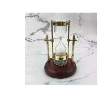 Песочные часы Компас из латуни Таймер с деревянной основой Подарочный вращающийся морской верх Антикварный
