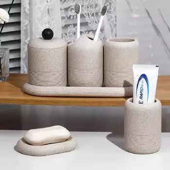 Песок и гравий набор для ванной комнаты Чашка для полоскания Бутылка для эмульсии Держатель зубной щетки Поднос для хранения Современные аксессуары для украшения ванной комнаты