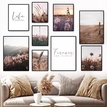 Песок Пейзаж Трава Декорации Искусство Холст Картина Жизнь Навсегда Цитата Украшение Комнаты Картина Растение Природа Настенный Плакат FJ027 21x30cm no frame