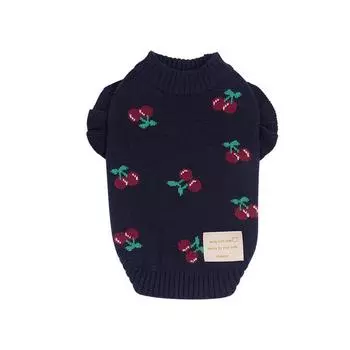 Pet autumn and winter clothing small fly sleeves cherry embroidered sweater teddy bear puppy dog warm pullover knitted sweater M