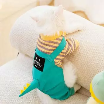 Pet autumn thin four-legged cat anti-hair loss striped dinosaur overalls puppy dog clothing cat clothes XS (recommended weight 1-1.5kg)