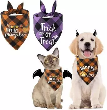 Pet Bandanas Halloween Reversible Dog Bandana Adjustable Classic Plaid Style Thanksgiving Dog Bandana Pet Accessories
